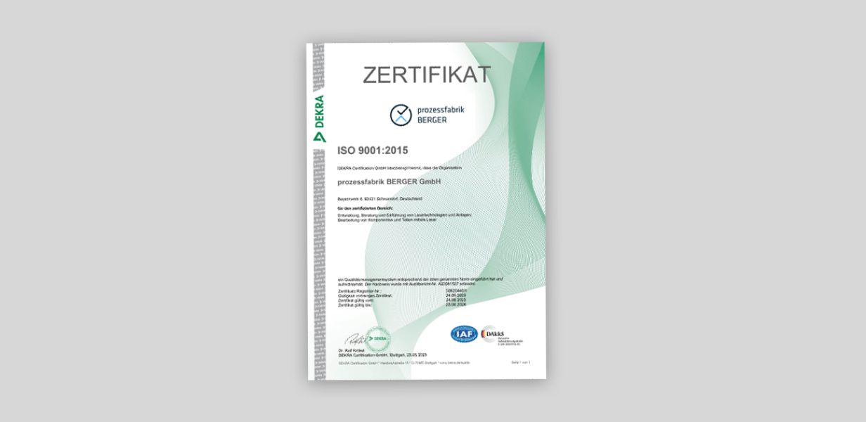 Rezertifizierung der prozessfabrik BERGER GmbH nach ISO 9001:2015 erfolgreich
